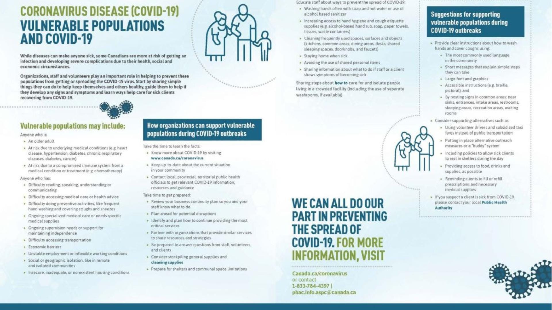 A COVID-19 information sheet summarizing tips for vulnerable populations from the Government of Canada